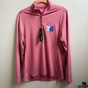 NWT Antigua Philadelphia 76ers Hunk Quarter-Zip Pullover Top heather red Size L